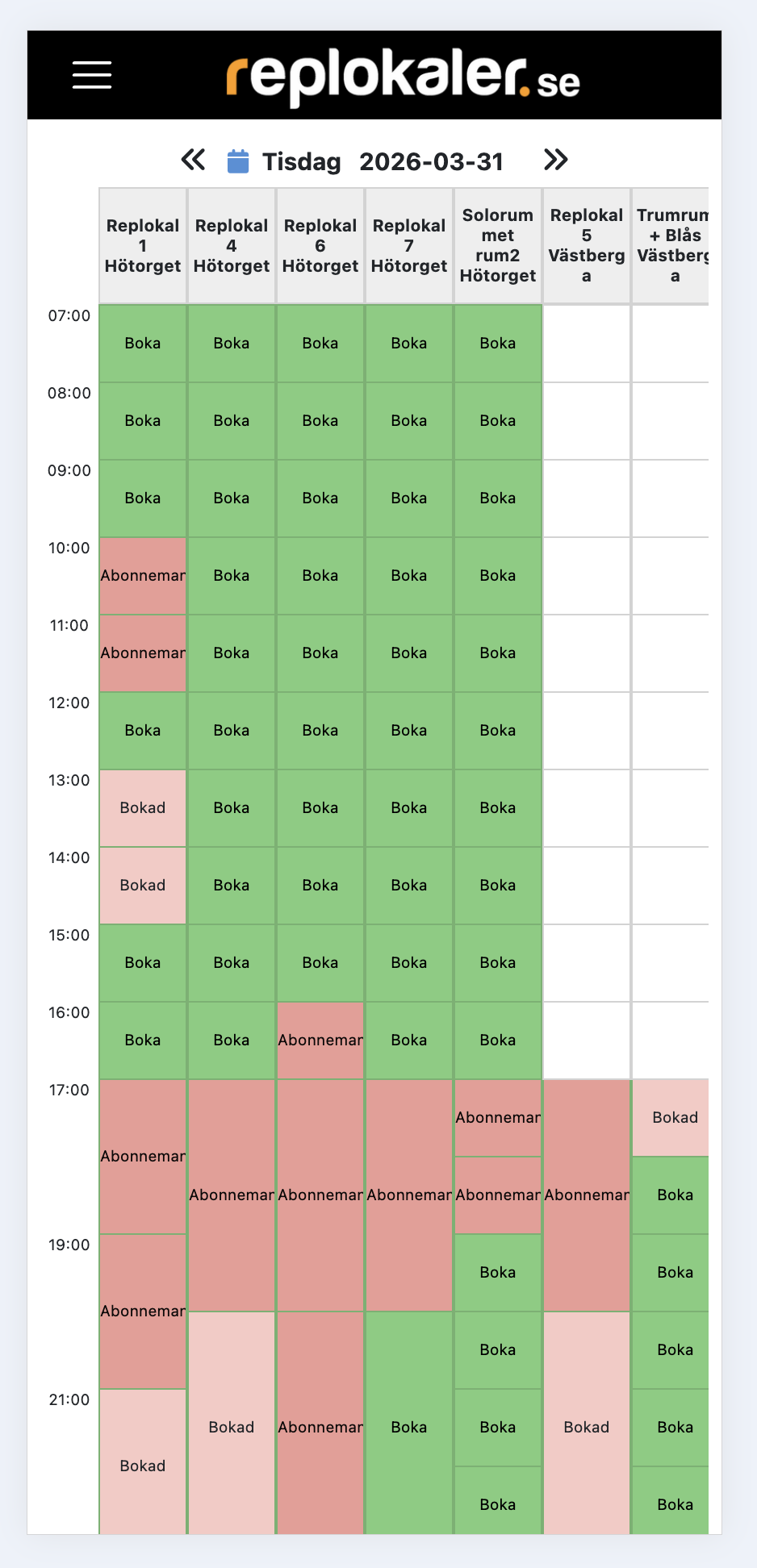 Bookity bokningssystem — kalendervy